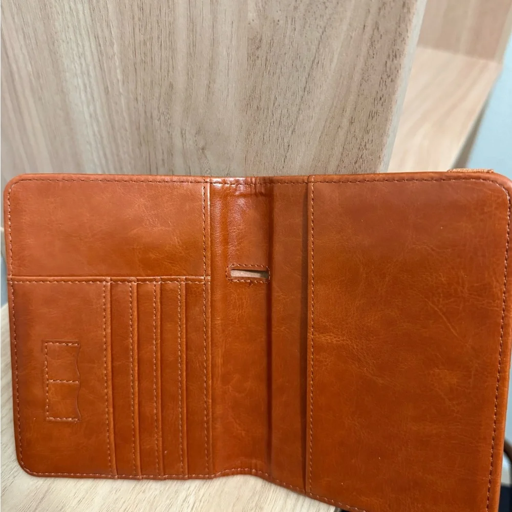 Tan Travel Passport Cover with Elastic Strap and Embossed World Map - Picture 2 of 2